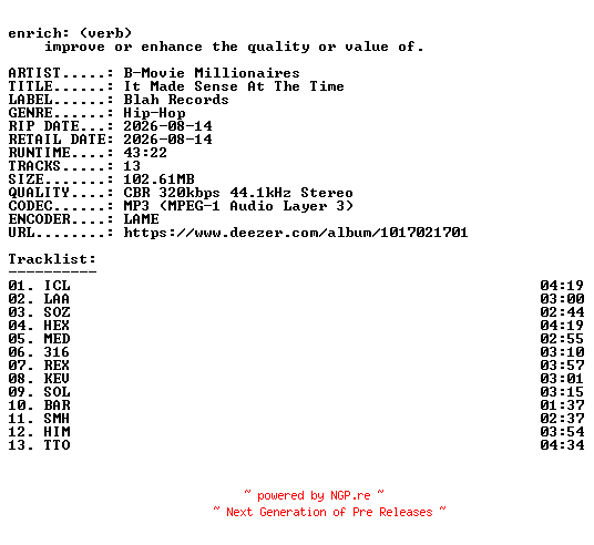 NFO for the release B-Movie_Millionaires-It_Made_Sense_At_The_Time-WEB-2026-ENRiCH by ENRiCH