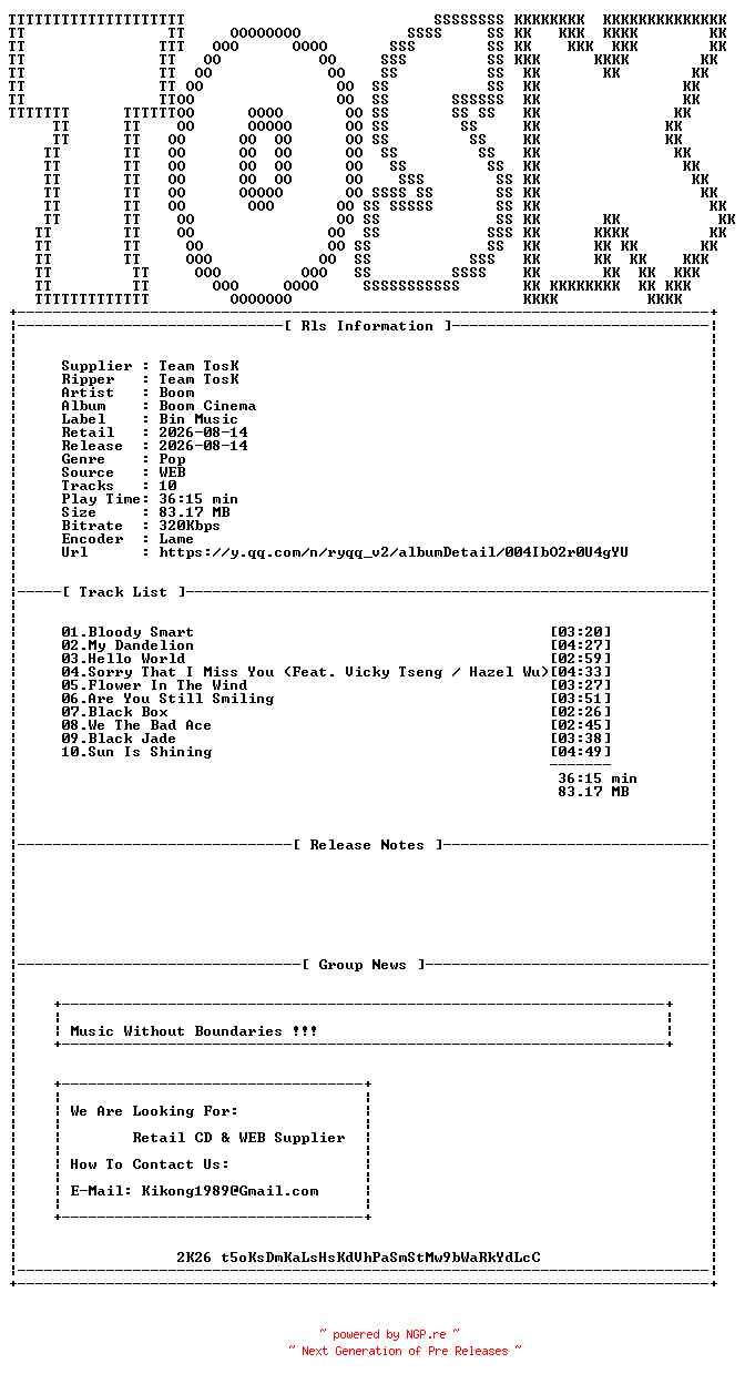 NFO for the release Boom-Boom_Cinema-WEB-CN-2026-TosK by TosK