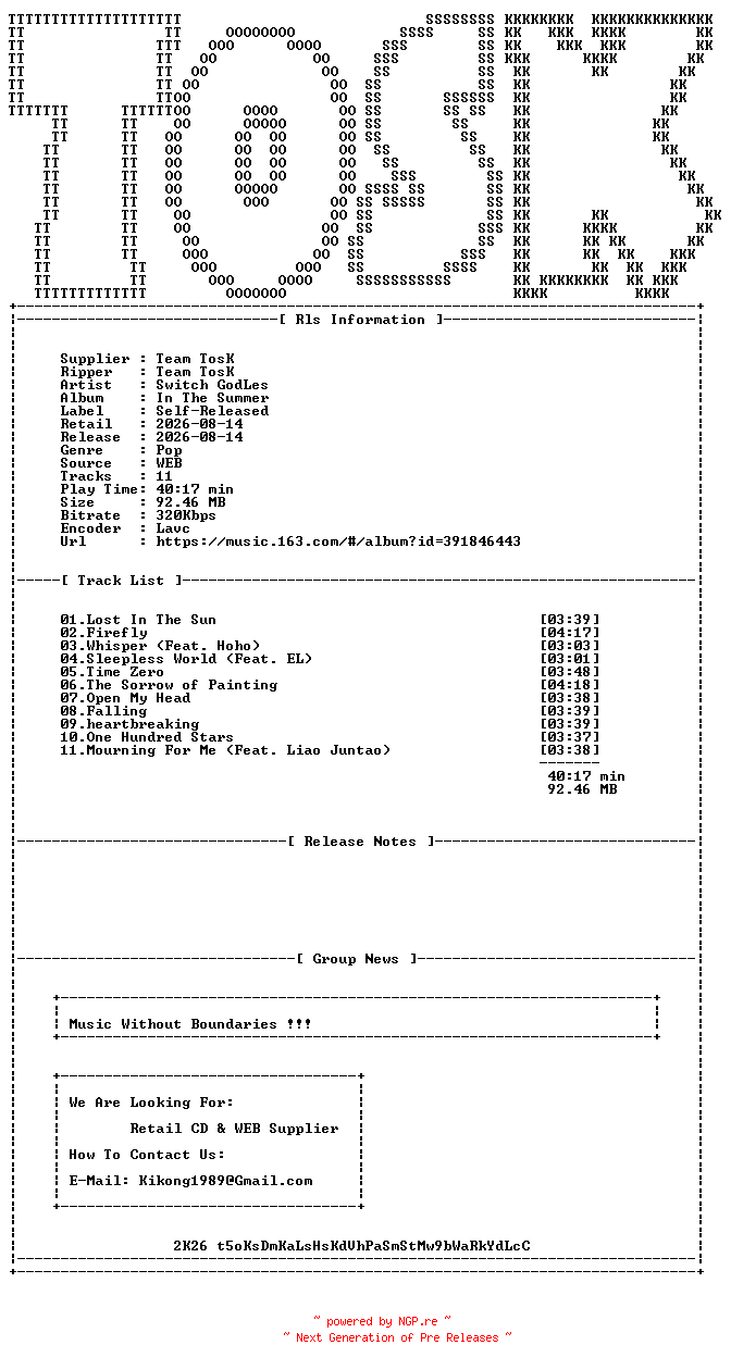 NFO for the release Switch_Godles-In_The_Summer-WEB-CN-2026-TosK by TosK