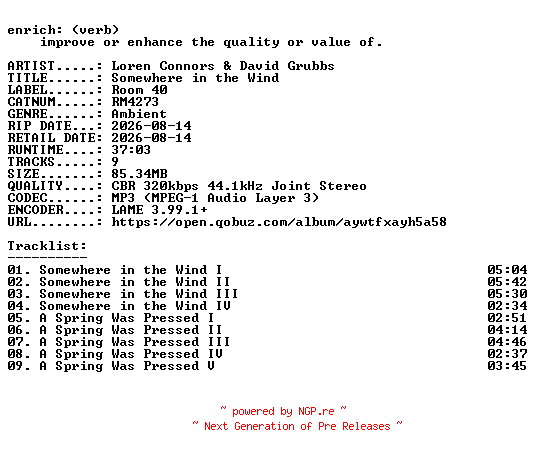 NFO for the release Loren_Connors_and_David_Grubbs-Somewhere_in_the_Wind-(RM4273)-WEB-2026-ENRiCH by ENRiCH