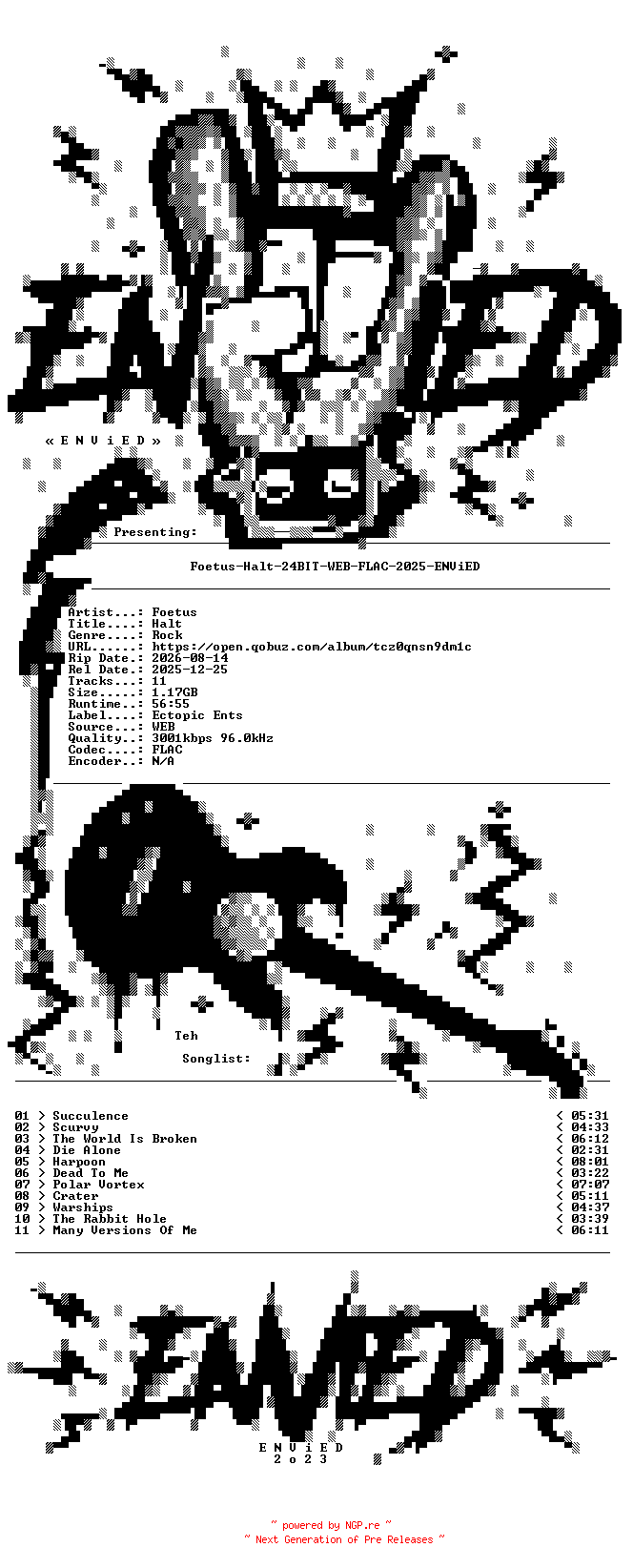 NFO for the release Foetus-Halt-24BIT-WEB-FLAC-2025-ENViED by ENViED