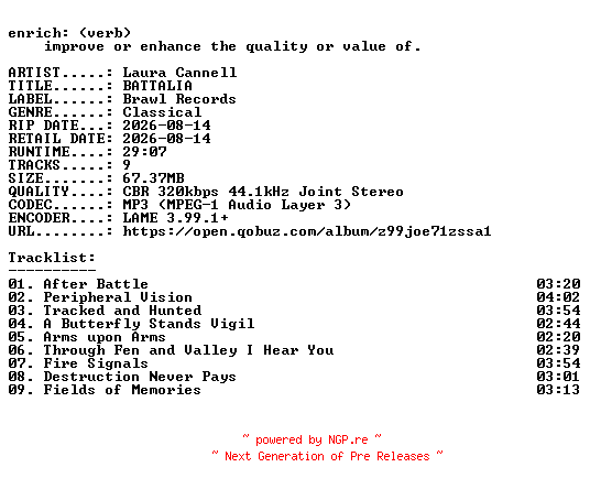 NFO for the release Laura_Cannell-BATTALIA-WEB-2026-ENRiCH by ENRiCH