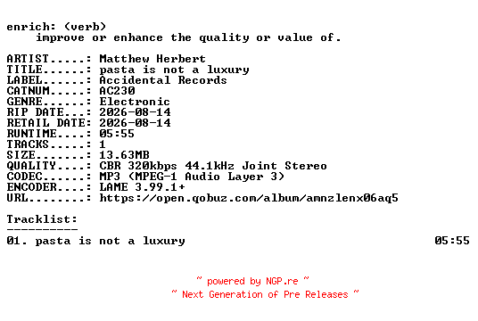 NFO for the release Matthew_Herbert-pasta_is_not_a_luxury-(AC230)-SINGLE-WEB-2026-ENRiCH by ENRiCH