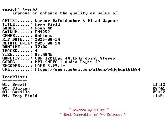 NFO for the release Werner_Dafeldecker_and_Eliad_Wagner-Fray_Field-(RM4259)-WEB-2026-ENRiCH by ENRiCH