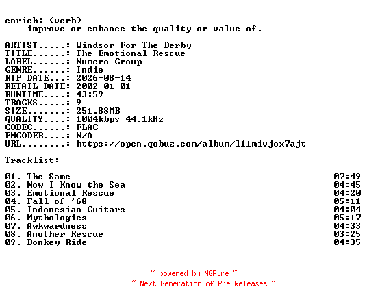 NFO for the release Windsor_For_The_Derby-The_Emotional_Rescue-16BIT-WEB-FLAC-2026-ENRiCH by ENRiCH