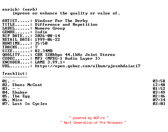 NFO for the release Windsor_For_The_Derby-Difference_and_Repetition-WEB-2026-ENRiCH by ENRiCH