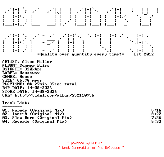 NFO for the release Alton_Miller-Summer_Bliss-(HOUSEWAX041)-WEB-2026-BB by BB