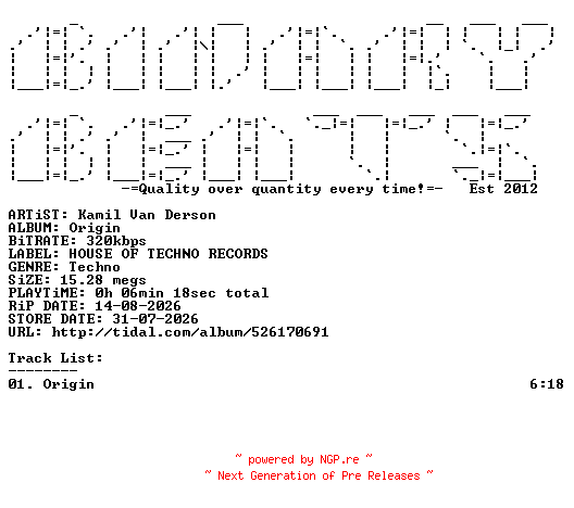 NFO for the release Kamil_Van_Derson-Origin-(HOTR00080)-SINGLE-WEB-2026-BB by BB