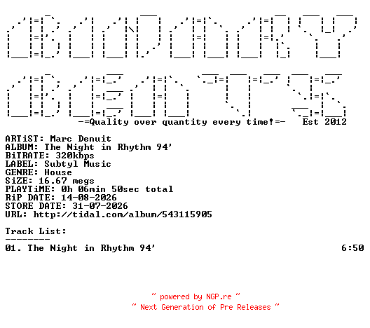 NFO for the release Marc_Denuit-The_Night_In_Rhythm_94-(STM09)-SINGLE-WEB-2026-BB by BB