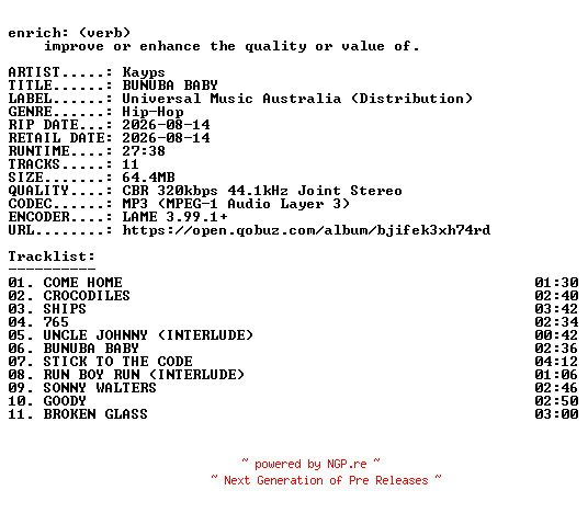 NFO for the release Kayps-BUNUBA_BABY-WEB-2026-ENRiCH by ENRiCH