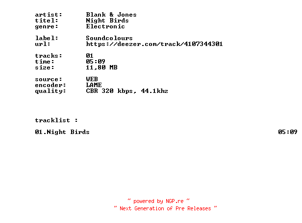 NFO for the release Blank_And_Jones_-_Night_Birds-SINGLE-WEB-2026-BITCOINS by BITCOINS