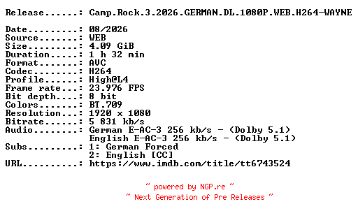 NFO for the release Camp.Rock.3.2026.GERMAN.DL.1080P.WEB.H264-WAYNE by WAYNE