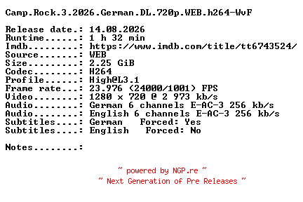 NFO for the release Camp.Rock.3.2026.German.DL.720p.WEB.h264-WvF by WvF