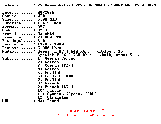 NFO for the release 27.Nervenkitzel.2026.GERMAN.DL.1080P.WEB.X264-WAYNE by WAYNE