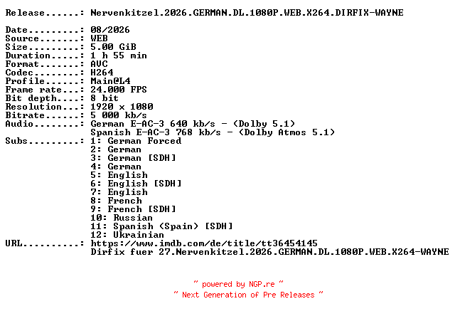 NFO for the release Nervenkitzel.2026.GERMAN.DL.1080P.WEB.X264.DIRFIX-WAYNE by WAYNE