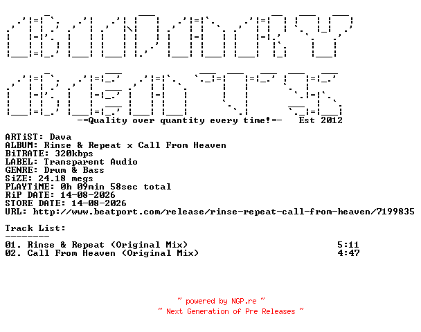 NFO for the release Dava-Rinse_And_Repeat_x_Call_From_Heaven-(TSA084)-WEB-2026-BB by BB