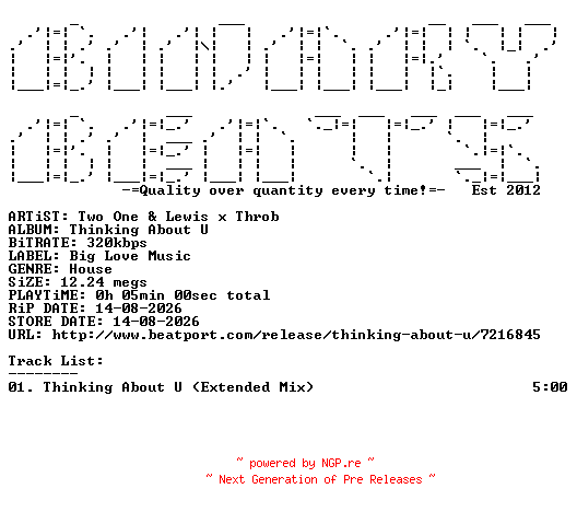 NFO for the release Two_One_And_Lewis_x_Throb-Thinking_About_U-(BL190)-SINGLE-WEB-2026-BB by BB