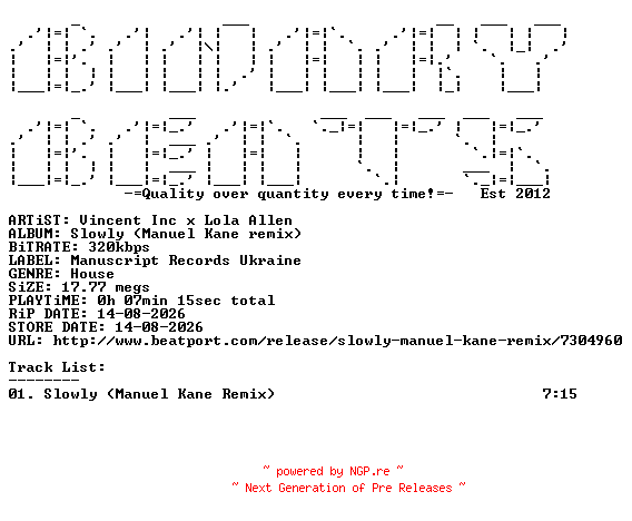 NFO for the release Vincent_Inc_x_Lola_Allen-Slowly_(Manuel_Kane_Remix)-(MANU404)-SINGLE-WEB-2026-BB by BB
