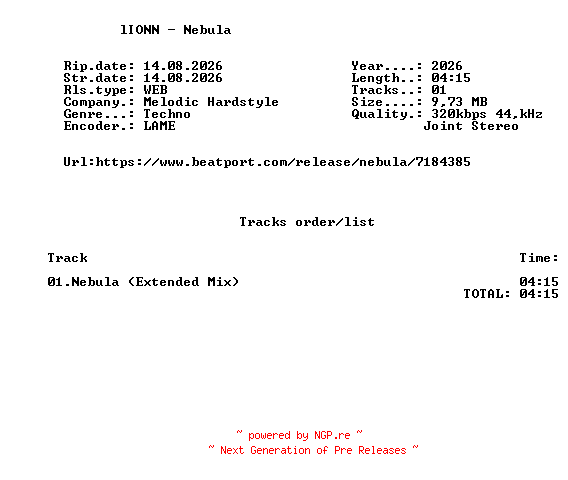 NFO for the release lIONN_-_Nebula-(MH086E)-SINGLE-WEB-2026-FMC by FMC