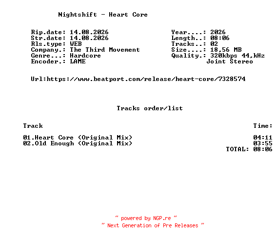 NFO for the release Nightshift_-_Heart_Core-(T3RDM0489)-WEB-2026-FMC by FMC