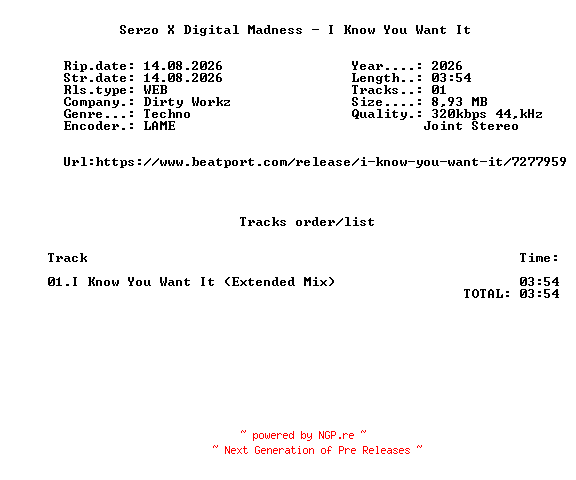 NFO for the release Serzo_X_Digital_Madness_-_I_Know_You_Want_It-(DWX2193)-SINGLE-WEB-2026-FMC by FMC