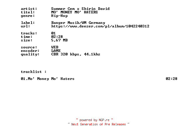 NFO for the release Summer_Cem_X_Shirin_David_-_MO_MONEY_MO_HATERS-SINGLE-WEB-DE-2026-BITCOINS by BITCOINS