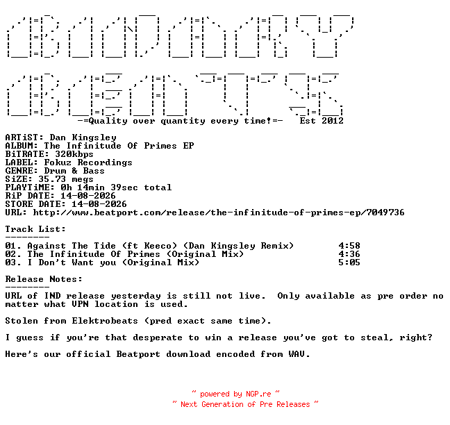 NFO for the release Dan_Kingsley-The_Infinitude_Of_Primes_EP-(FOKUZ421)-WEB-2026-BB_INT by BB_INT