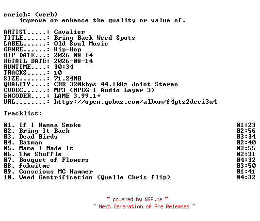 NFO for the release Cavalier-Bring_Back_Weed_Spots-WEB-2026-ENRiCH by ENRiCH