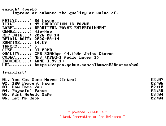 NFO for the release RJ_Payne-MY_PREDICTION_IS_PAYNE-EP-WEB-2026-ENRiCH by ENRiCH