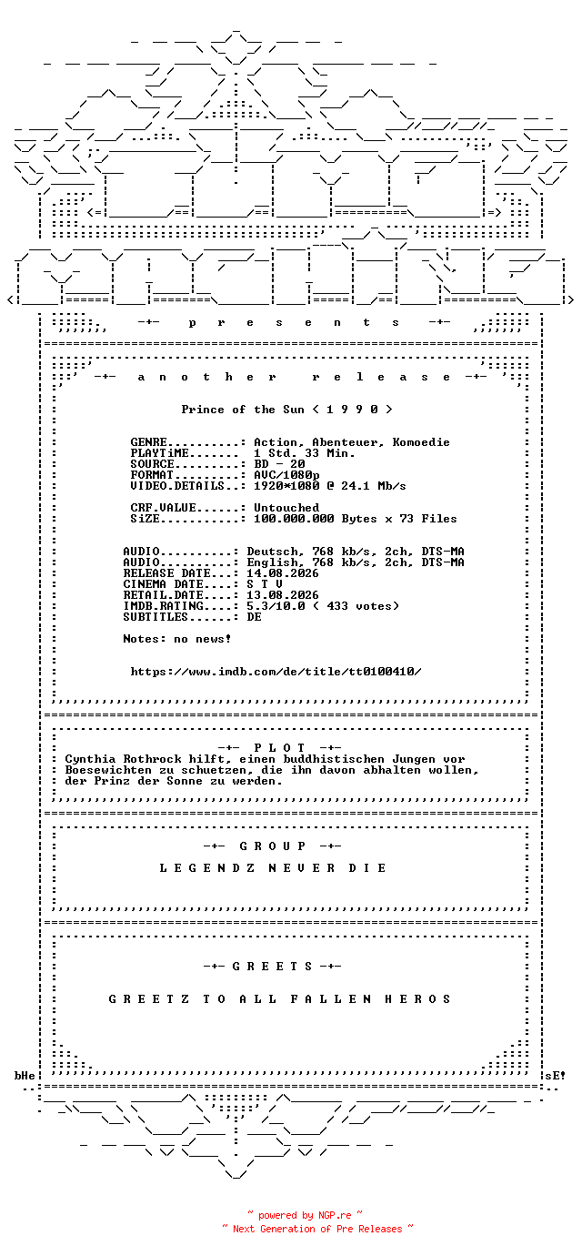 NFO for the release Prince.of.the.Sun.1990.German.DL.1080p.BluRay.AVC-TM by TM