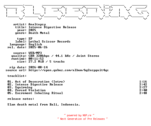 NFO for the release Analtopsy-Intense_Digestive_Release-EP-WEB-2025-BLEEDiNG by BLEEDiNG