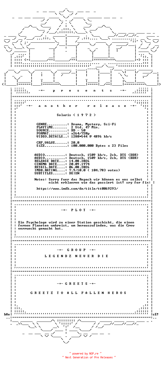 NFO for the release Solaris.REMASTERED.1972.DIRFIX.German.1080p.BluRay.x264.REPACK-TM by TM