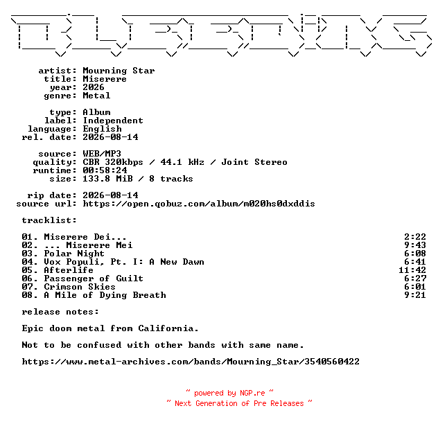 NFO for the release Mourning_Star-Miserere-WEB-2026-BLEEDiNG by BLEEDiNG