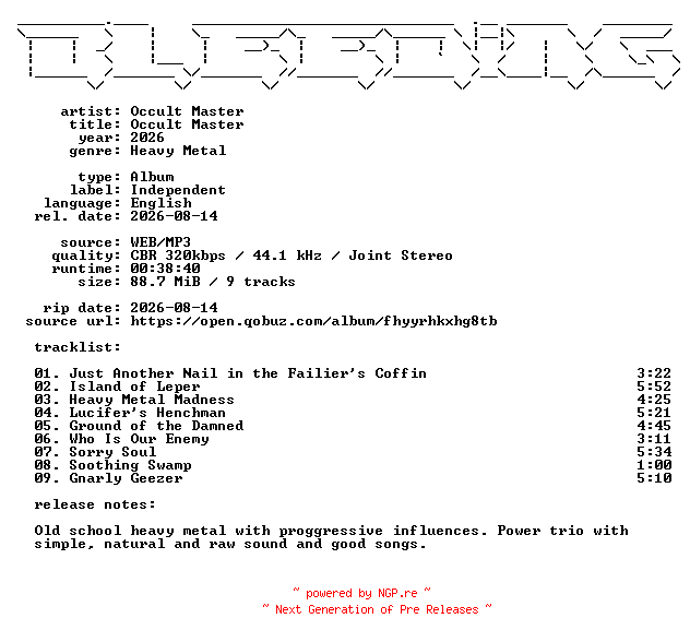 NFO for the release Occult_Master-Occult_Master-WEB-2026-BLEEDiNG by BLEEDiNG