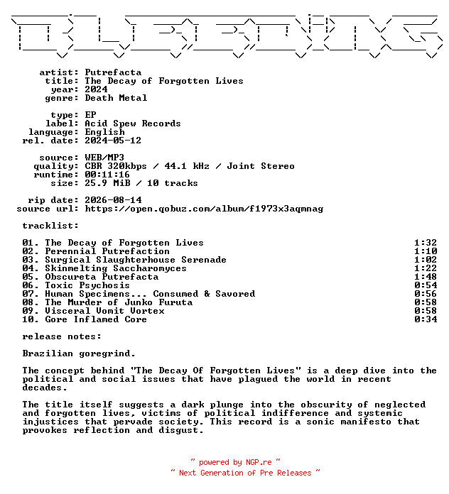 NFO for the release Putrefacta-The_Decay_of_Forgotten_Lives-EP-WEB-2024-BLEEDiNG by BLEEDiNG