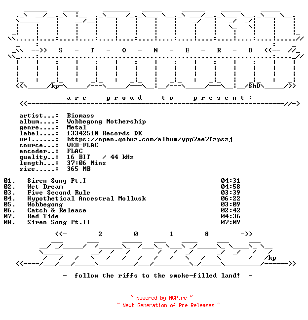 NFO for the release Biomass-Wobbegong_Mothership-16BIT-WEB-FLAC-2026-STONERD by STONERD