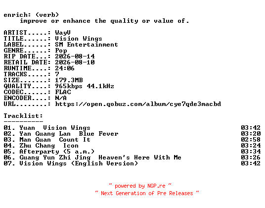 NFO for the release WayV-Vision_Wings-CN-EP-16BIT-WEB-FLAC-2026-ENRiCH by ENRiCH