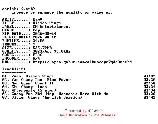NFO for the release WayV-Vision_Wings-CN-EP-24BIT-WEB-FLAC-2026-ENRiCH by ENRiCH