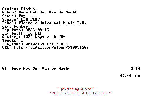 NFO for the release Flaire-Door_Het_Oog_Van_De_Nacht-NL-SINGLE-16BIT-WEB-FLAC-2026-BAQ by BAQ