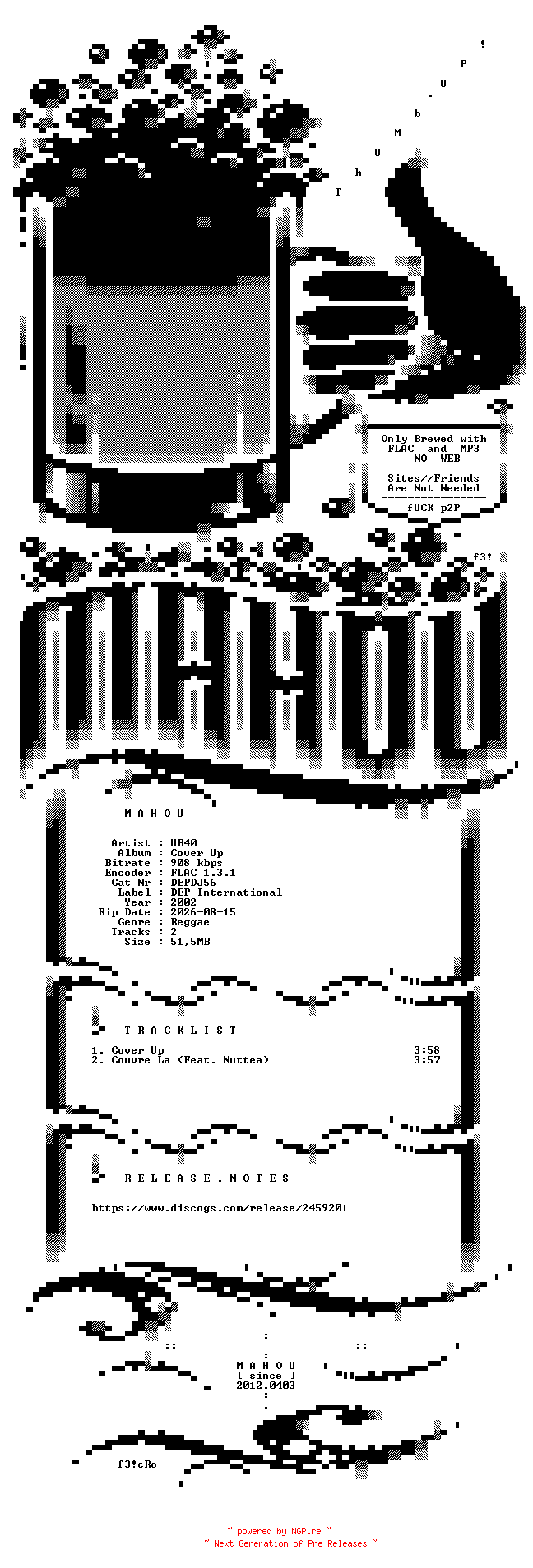 NFO for the release UB40-Cover_Up-PROMO-CDS-FLAC-2002-MAHOU by MAHOU