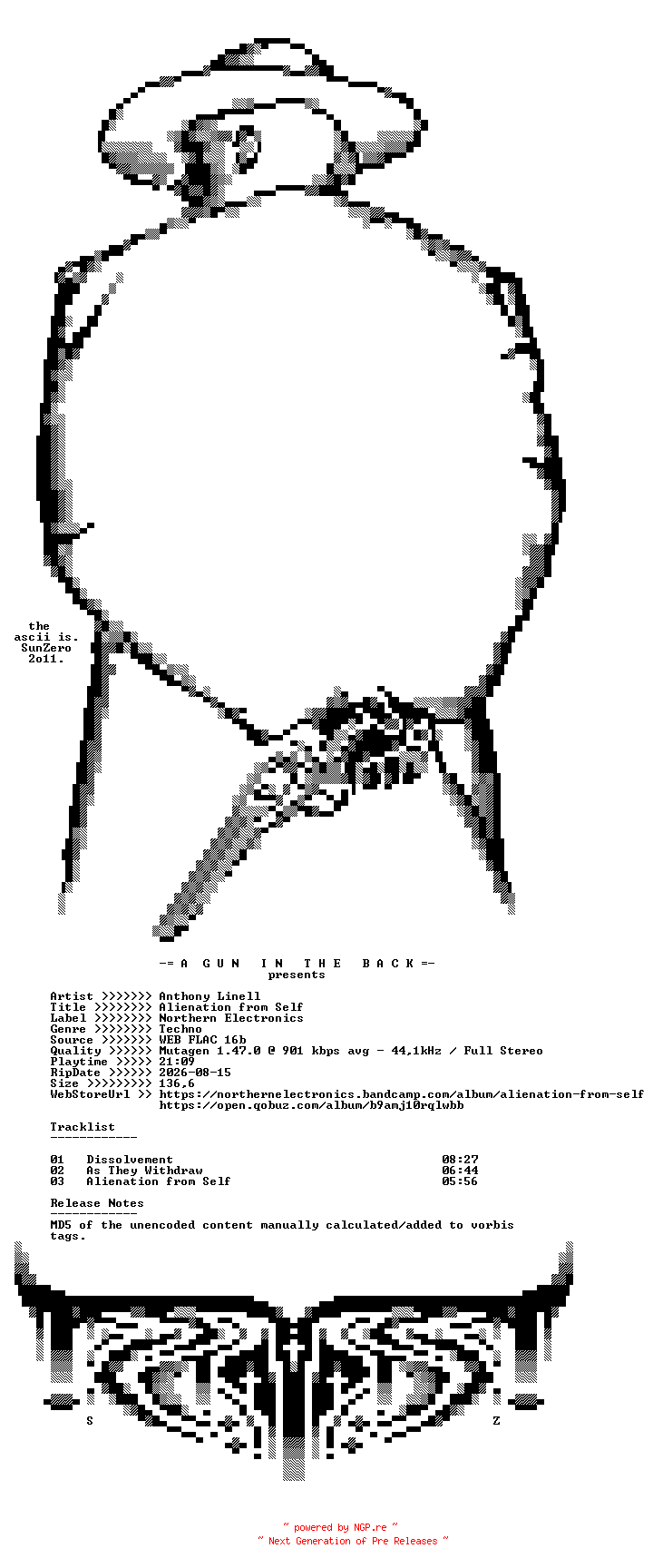 NFO for the release Anthony_Linell-Alienation_from_Self-(NE53)-16BIT-WEB-FLAC-2018-AGITB by AGITB