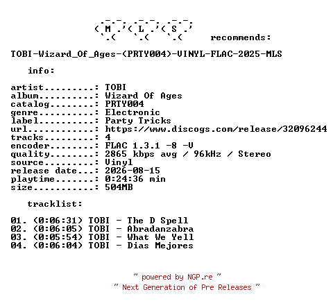 NFO for the release TOBI-Wizard_Of_Ages-(PRTY004)-VINYL-FLAC-2025-MLS by MLS