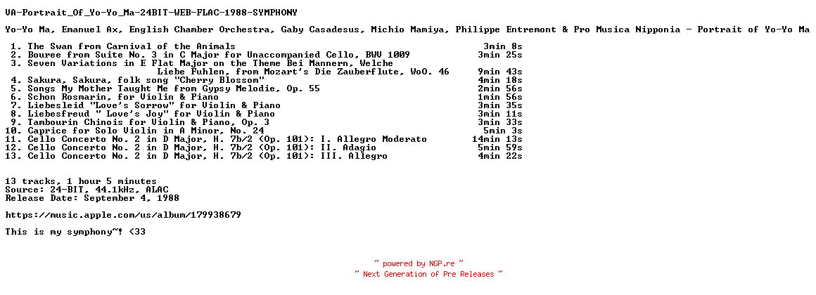 NFO for the release VA-Portrait_Of_Yo-Yo_Ma-24BIT-WEB-FLAC-1988-SYMPHONY by SYMPHONY