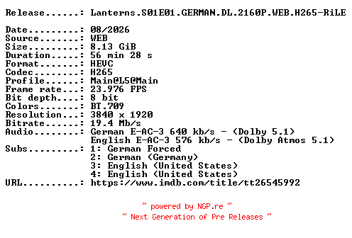 NFO for the release Lanterns.S01E01.GERMAN.DL.2160P.WEB.H265-RiLE by RiLE