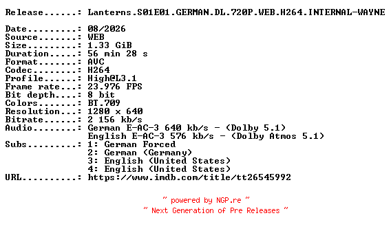 NFO for the release Lanterns.S01E01.GERMAN.DL.720P.WEB.H264.INTERNAL-WAYNE by WAYNE