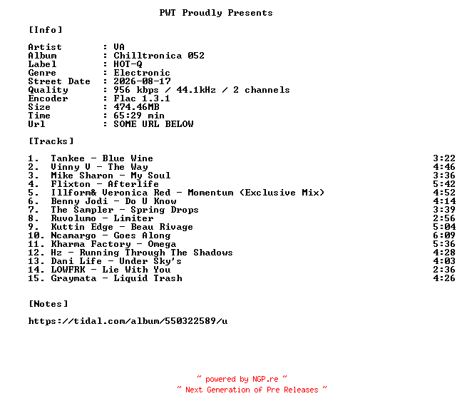 NFO for the release VA-Chilltronica_052-16BIT-WEB-FLAC-2026-PWT by PWT