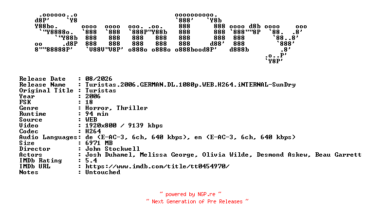 NFO for the release Turistas.2006.GERMAN.DL.1080p.WEB.H264.iNTERNAL-SunDry by SunDry