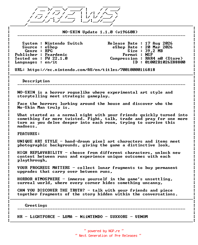 NFO for the release NO-SKIN_Update_v1.1.0_NSW-BREWS by BREWS