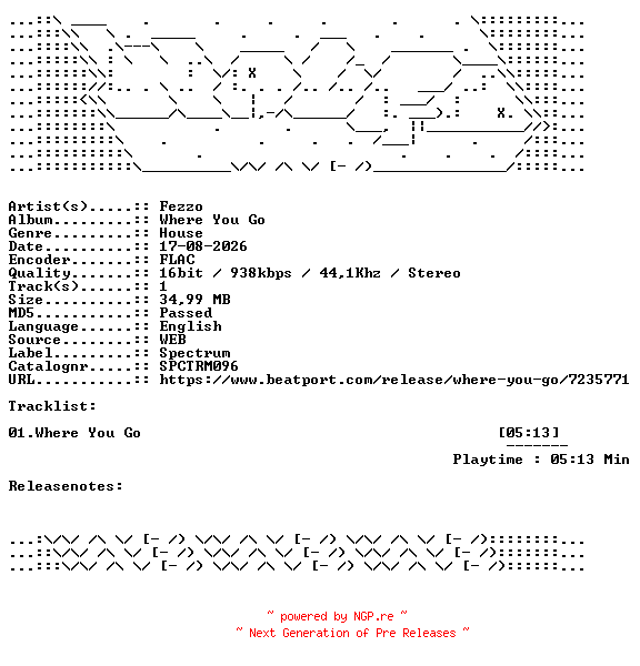 NFO for the release Fezzo-Where_You_Go-SPCTRM096-SINGLE-16BIT-WEB-FLAC-2026-WAVED by WAVED
