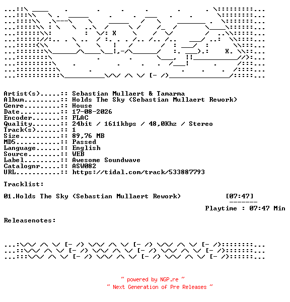 NFO for the release Sebastian_Mullaert_And_Tamarma-Holds_The_Sky__Sebastian_Mullaert_Rework-ASW082-SINGLE-24BIT-WEB-FLAC-2026-WAVED by WAVED